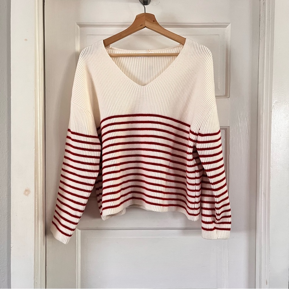 White and red striped coastal MNG sweater